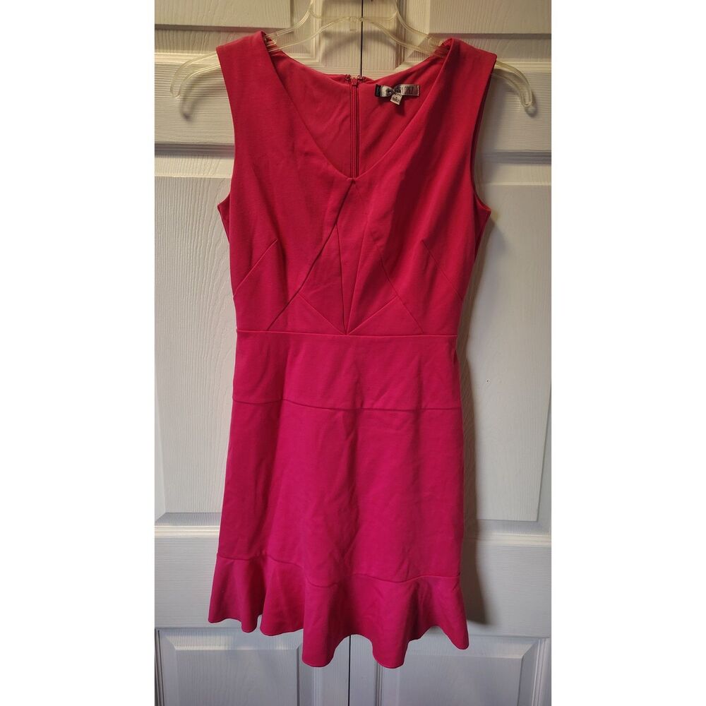 Jennifer Lopez Hot Pink V-Neck Sleeveless Ruffle Hem Dress Petite 4 Fuchsia
